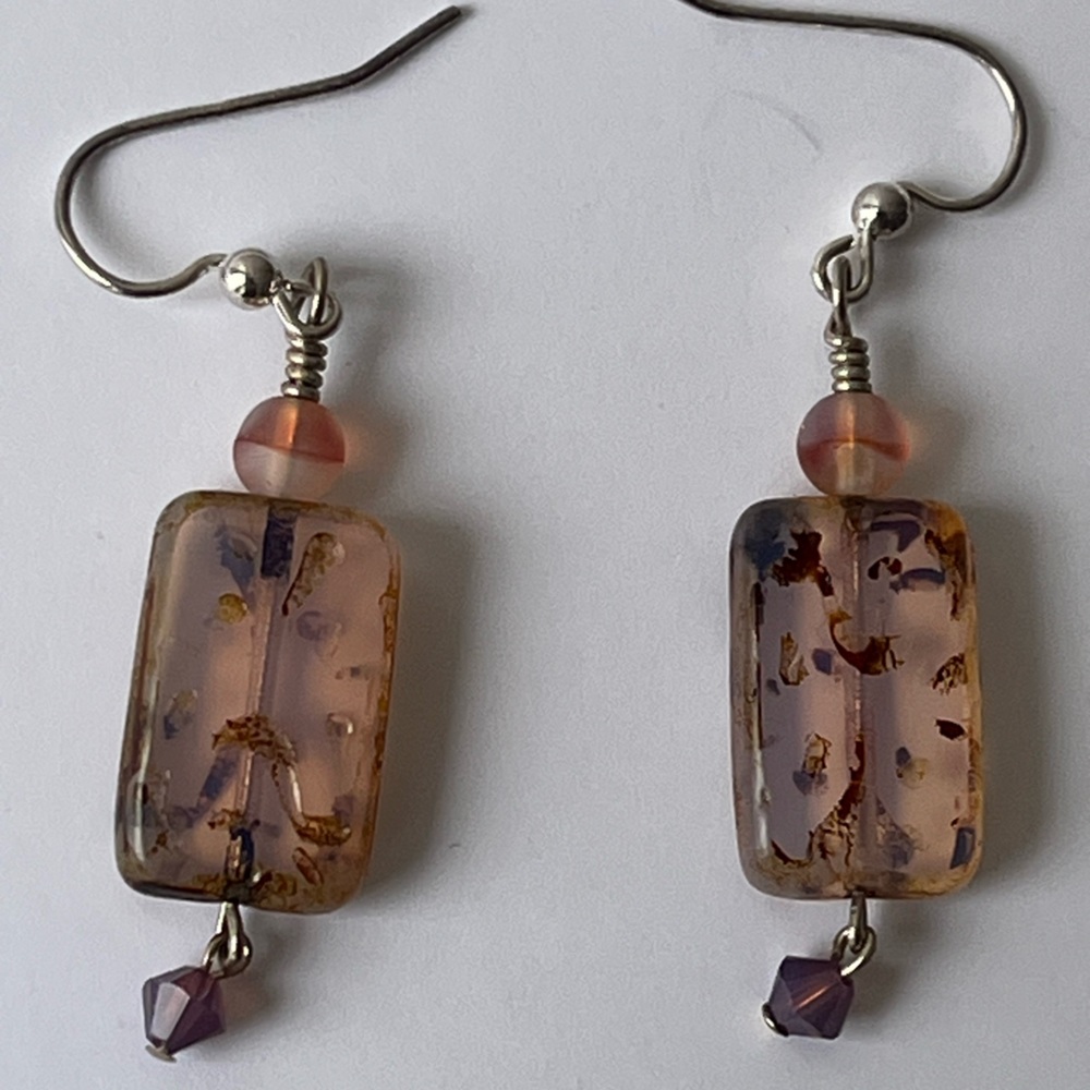 NEW Sterling Silver Delicate Dusky Pale Lilac Glass Bead Drop Earrings - Handmad